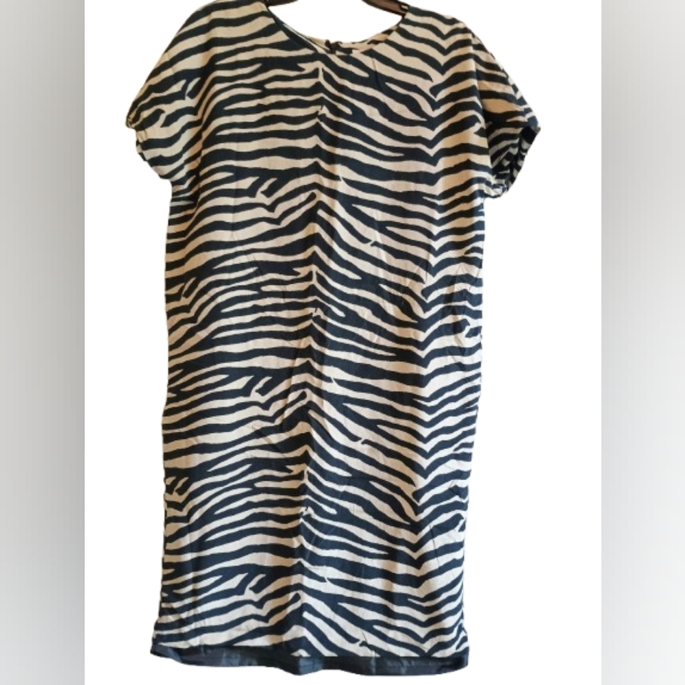 Adrianna Papell 100% SILK Zebra Print Shift Dress Midi Size 10